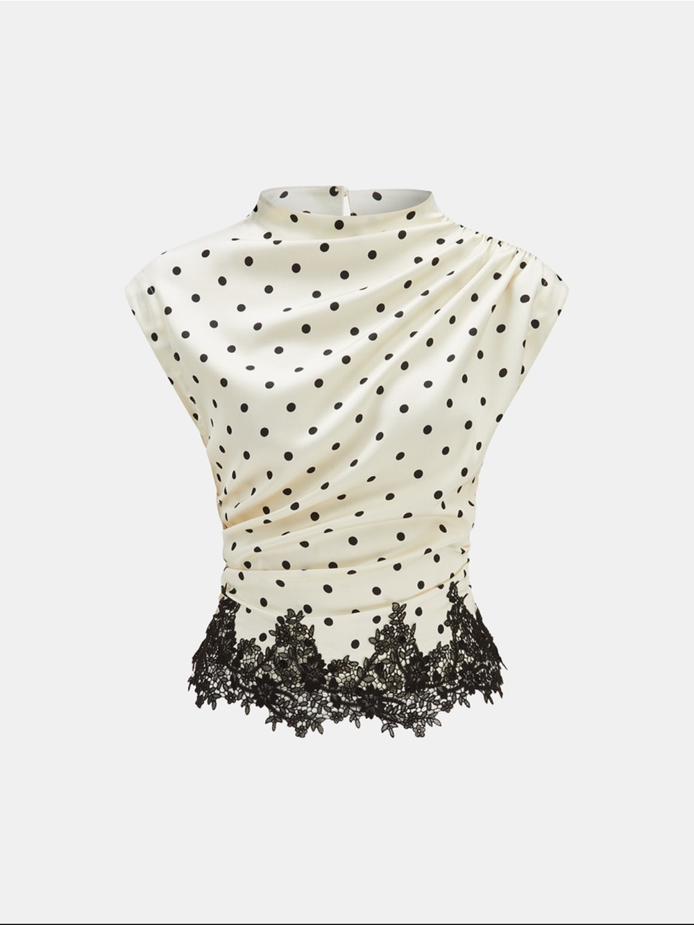 Commense Ivory Polka Dot Lace-Hem Mock Neck Top